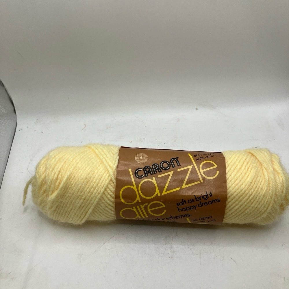 Caron Yarn Dazzle Aire Yellow 3.5 oz Soft Acrylic Nylon Skein Vintage‎ Craft